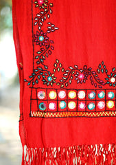 Pashmina Wool Needle Work Shawl D - 18 - Red