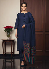 Winter - Meemsey - Noor Jahan - Makhmal 25 - Jacquard Shawl - D#01 - N Blue
