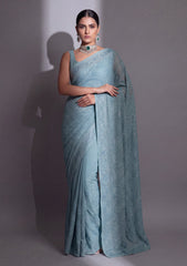 Formals - Fancy Closet - Georgette Embroidered Chiffon Saree - D#01 - Green