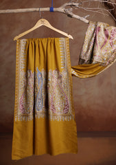 Pashmina Ari Work Jaaldar Scarf D#01 - Mustard