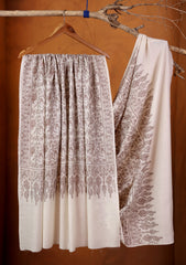 Pashmina Embroidered Jaaldar Shawl D#12 - Off White