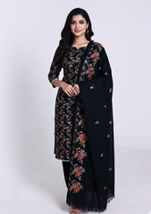 Winter - Riwaj - Printed Cotray Suit - Wool Shawl - D#10 - Black