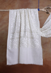 Pashmina Ari Work Jaaldar Scarf D#07 - Off White