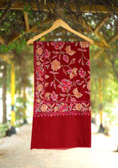 Pashmina Ari Work Wool Shawl D - 05 - Maroon