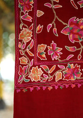 Pashmina Ari Work Wool Shawl D - 05 - Maroon