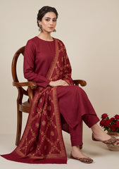 Winter - Riwaj - Pashmina Kashmiri Needle 3 Pcs Suit - D#01 - Maroon