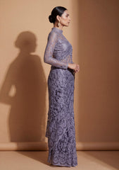 Fancy Chantilly Lace Saree - Lavender Grey