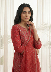 Lawn - Rubaaiyat - Embroidered 26 - Chiffon Dupatta - D#08 - Red