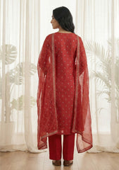 Lawn - Rubaaiyat - Embroidered 26 - Chiffon Dupatta - D#08 - Red