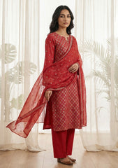 Lawn - Rubaaiyat - Embroidered 26 - Chiffon Dupatta - D#08 - Red