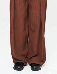 Pret - Moven - Striped Linen Blend Wide Leg Trousers - Brown