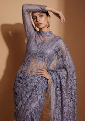 Fancy Chantilly Lace Saree - Lavender Grey