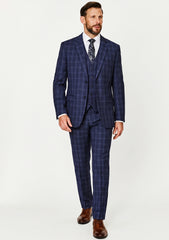 Scabal Taomina Super Fine Merino 230 Gr Check Wool Suiting - Burnt Blue