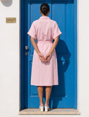 Pret - Moven - Indigo Tie Hemp Linen Shirtdress - Pink