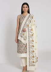Winter - Riwaj - Printed Cotray Suit - Wool Shawl - D#15 - Off White