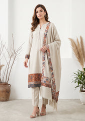 Winter - Riwaj - Pashmina Jamawar Patch Work Suit - D#01 - Cream