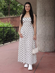 Pret - Moven - Polka Dot Dress With Waist Gathers - White