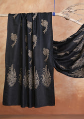 Pashmina Embroidered Jaaldar Scarf D#01 - Black
