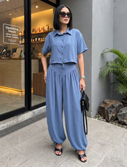 Pret - Moven - Button Up And Gathered Set - Powder Blue