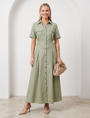 Pret - Moven - Indigo Cotton Linen Women's Frock - Green