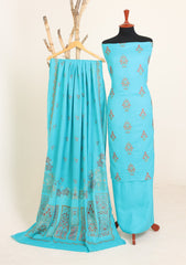 Winter - Riwaj - Pashmina Embroidered Suit - D#184 - Ferozi