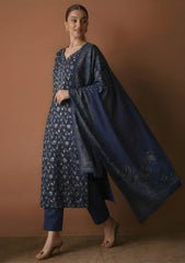 Winter - Riwaj - Pashmina Embroidered Suit - Wool Shawl - D#01 - N Blue