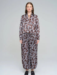 Pret - Moven - Leaf Patterned, Elastic Waist, Drapey Women's Shirt - Chocolate