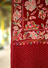 Pashmina Ari Work Wool Shawl D - 04 - Maroon