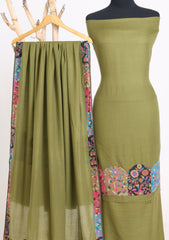 Winter - Riwaj - Pashmina Jamawar Suit - Patch Work - D#10 - M Green