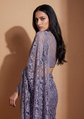 Fancy Chantilly Lace Saree - Lavender Grey