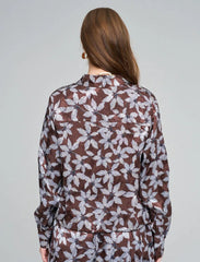 Pret - Moven - Leaf Patterned, Elastic Waist, Drapey Women's Shirt - Chocolate