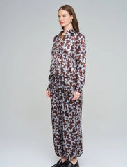 Pret - Moven - Leaf Patterned, Elastic Waist, Drapey Women's Shirt - Chocolate