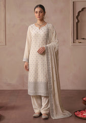 Winter - Riwaj - Velvet Stone Work 3 Pcs Suit - D#05 - Off White