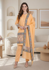 Winter - Riwaj - Pashmina Jamawar Suit - Patch Work - D#26 - Peach