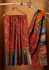 Pashmina Qalamkari Needle Work Shawl D#17 - Multi