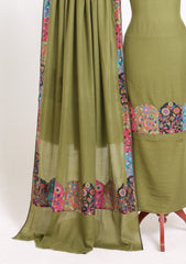 Winter - Riwaj - Pashmina Jamawar Suit - Patch Work - D#10 - M Green