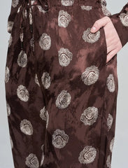 Pret - Moven - Rose Patterned Draped Women's Trousers - Brown