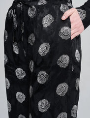 Pret - Moven - Rose Patterned Draped Women's Trousers - Black