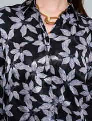 Pret - Moven - Leaf Patterned, Elasticated Waist, Draped Women's Shirt - Black