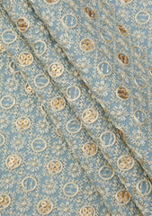 Elite Men Embroidered Sequence Selvage Viscose Fabric - F Blue