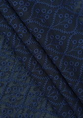 Elite Men Embroidered Selvage Crinkle Chiffon Fabric - N Blue
