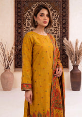 Winter - Fancy Silk Zari Jamawar - 3 Pcs Suit - D#09 - Mustard