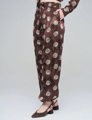 Pret - Moven - Rose Patterned Draped Women's Trousers - Brown