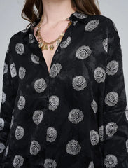 Pret - Moven - Rose Pattern Oversize Women's Shirt - Black