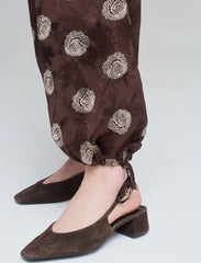 Pret - Moven - Rose Patterned Draped Women's Trousers - Brown
