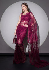 Fancy Chantilly Lace Saree - Deep Magenta