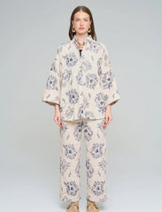 Pret - Moven - Oversize Shirt with Floral Embroidery and Sequin Details - Skin
