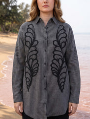 Pret - Moven - Shirt with Floral Embroidery and Stone Work Details - Black