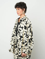 Pret - Moven - Floral Oversize Satin Shirt - Skin & Black