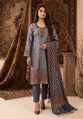 Winter - Fancy Silk Zari Jamawar - 3 Pcs Suit - D#15 - Grey